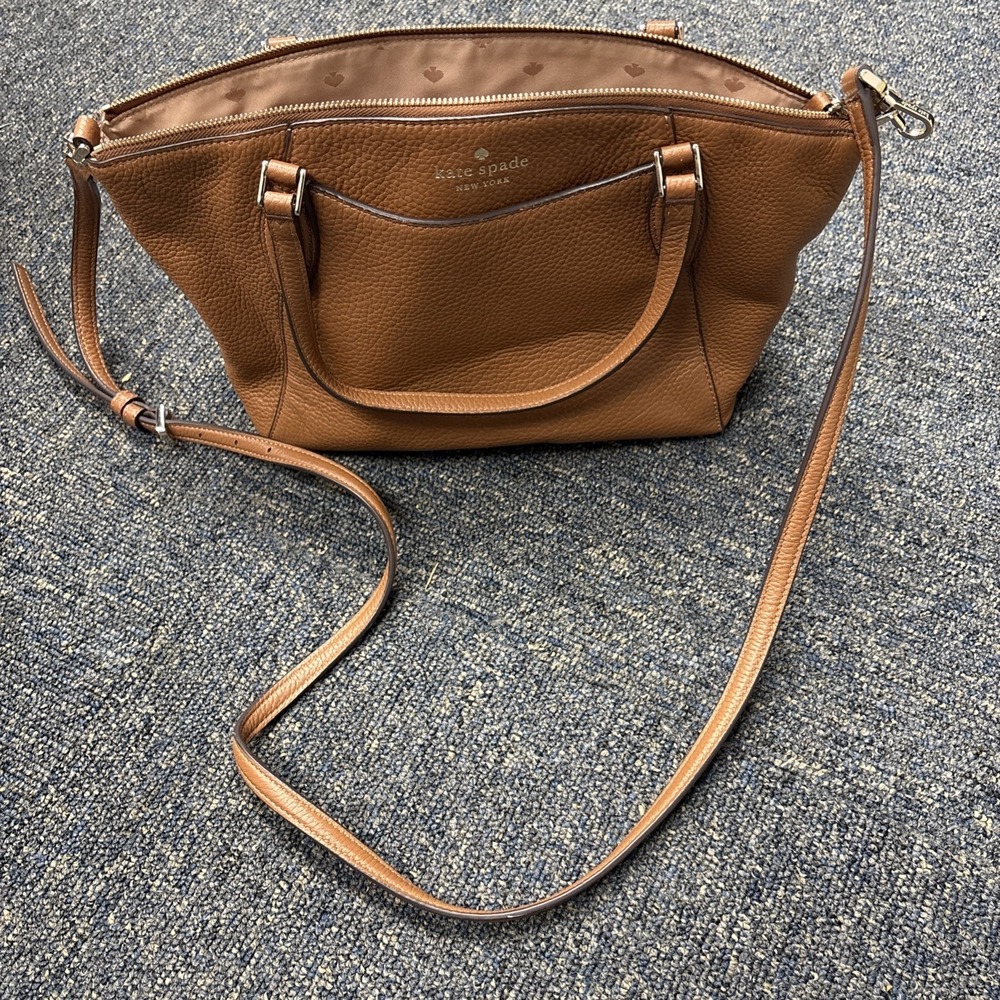 Kate Spade Pebbled Leather Crossbody Purse Satchel Handbag Cognac